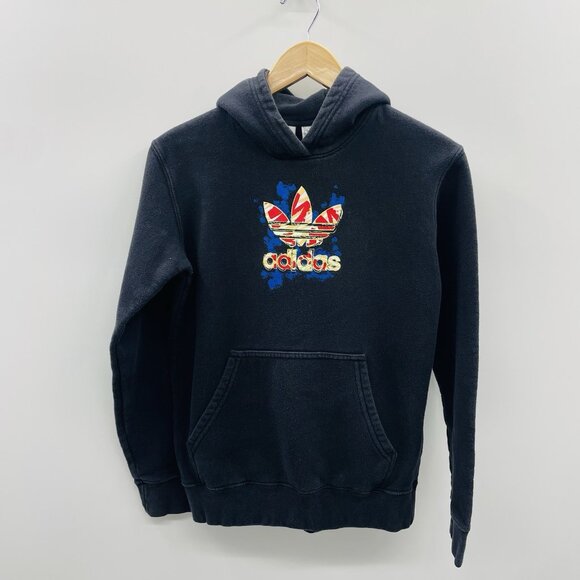 Adidas Youth Boys Size Large Hooded Logo Graffiti Graphic Sweatshirt in Black - Picture 1 of 6